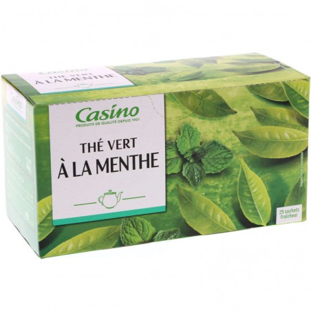 CASINO Thé vert - Aromatisé à la menthe - 25 sachets fraîcheur 40g