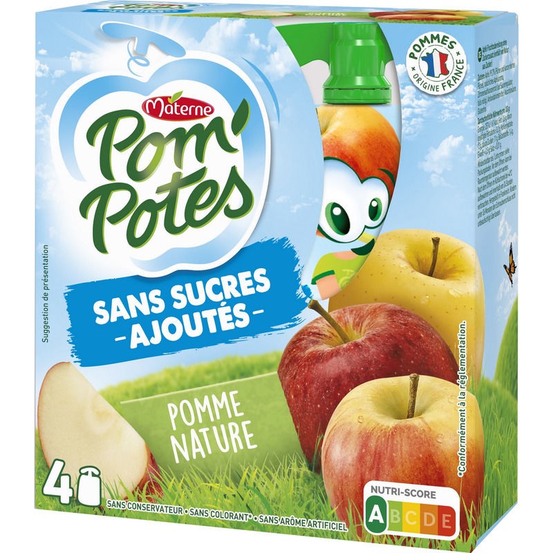 MATERNE Pom'Potes pomme nature sans sucre ajouté - 4x90g