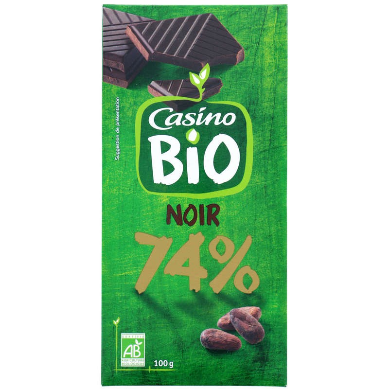 CASINO BIO Chocolat noir bio 74% dégustation Bio - 100g