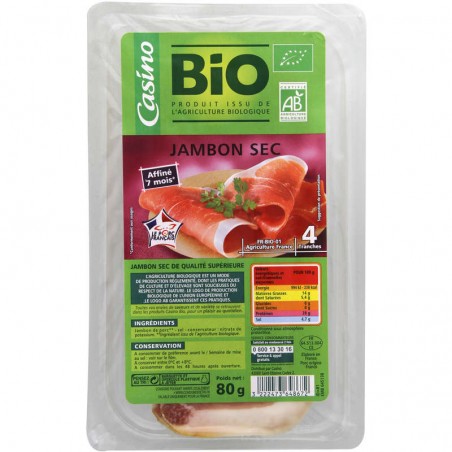 CASINO BIO Jambon sec 4 tranches Bio 65g