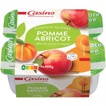 CASINO Compote allégée pomme abricot 4x100g
