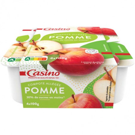 CASINO Compote de pommes allégée - 4x100g